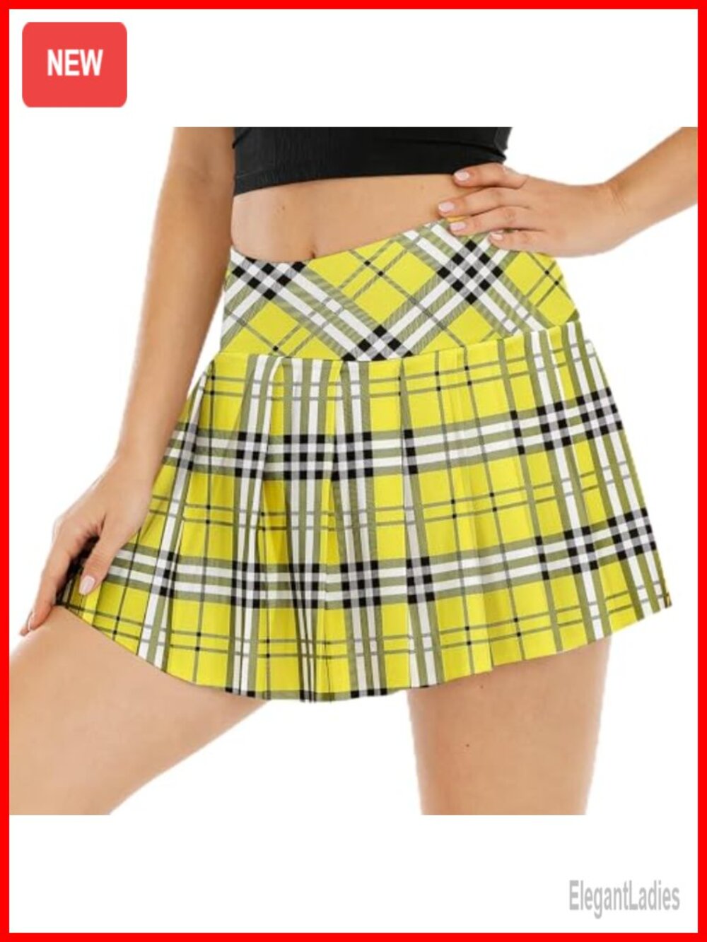 Plaid Pleated Tennis Skirt 2-in-1 Skort with Built-in Shorts Pockets